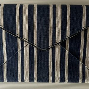 REBECCA MINKOFF Striped Envelope Clutch Bag w/ zipper detail Navy & Cream/white